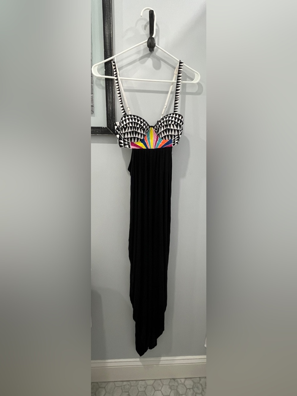 Mara Hoffman Black Strapless Maxi with Colorful Chevron Waist